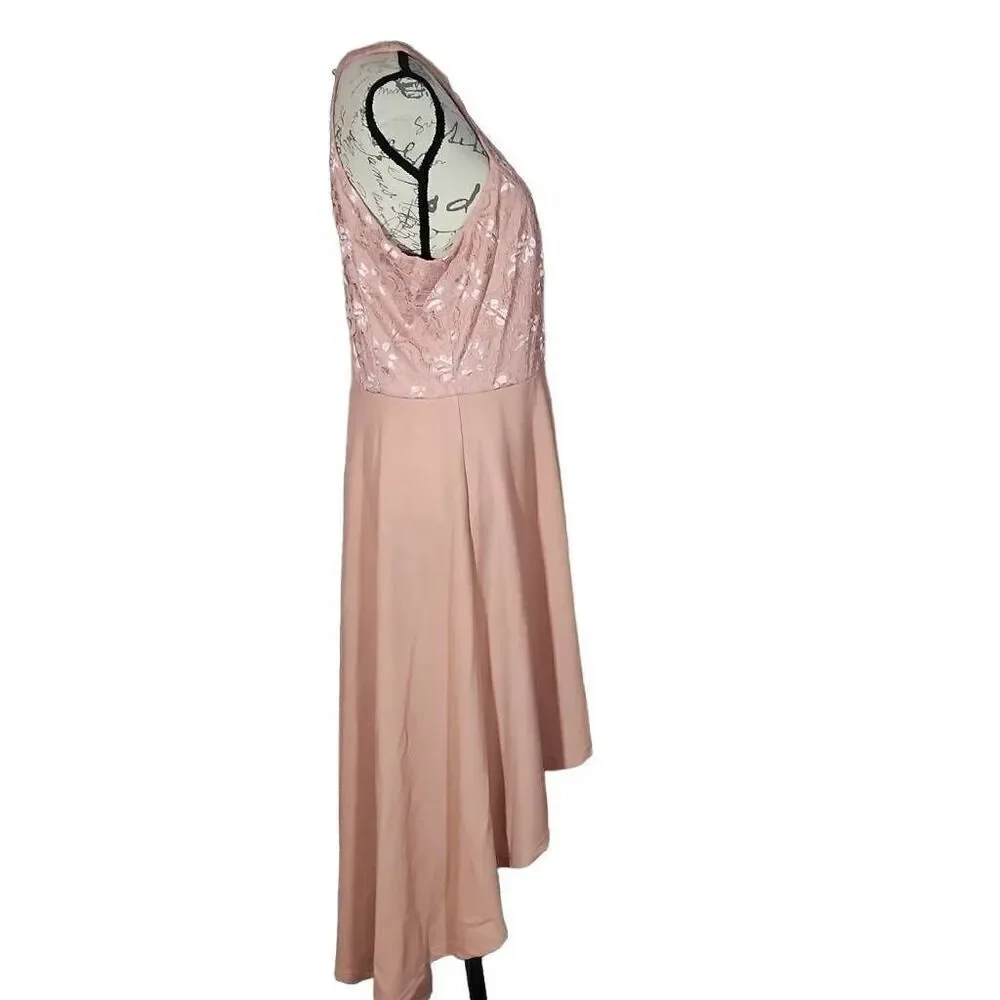 CBbonlinedress Women Size XL Pink High Low Halter Cocktail A-line Lace Dress